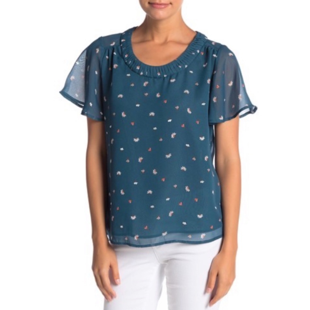 NEW Pleione teal floral blouse medium
